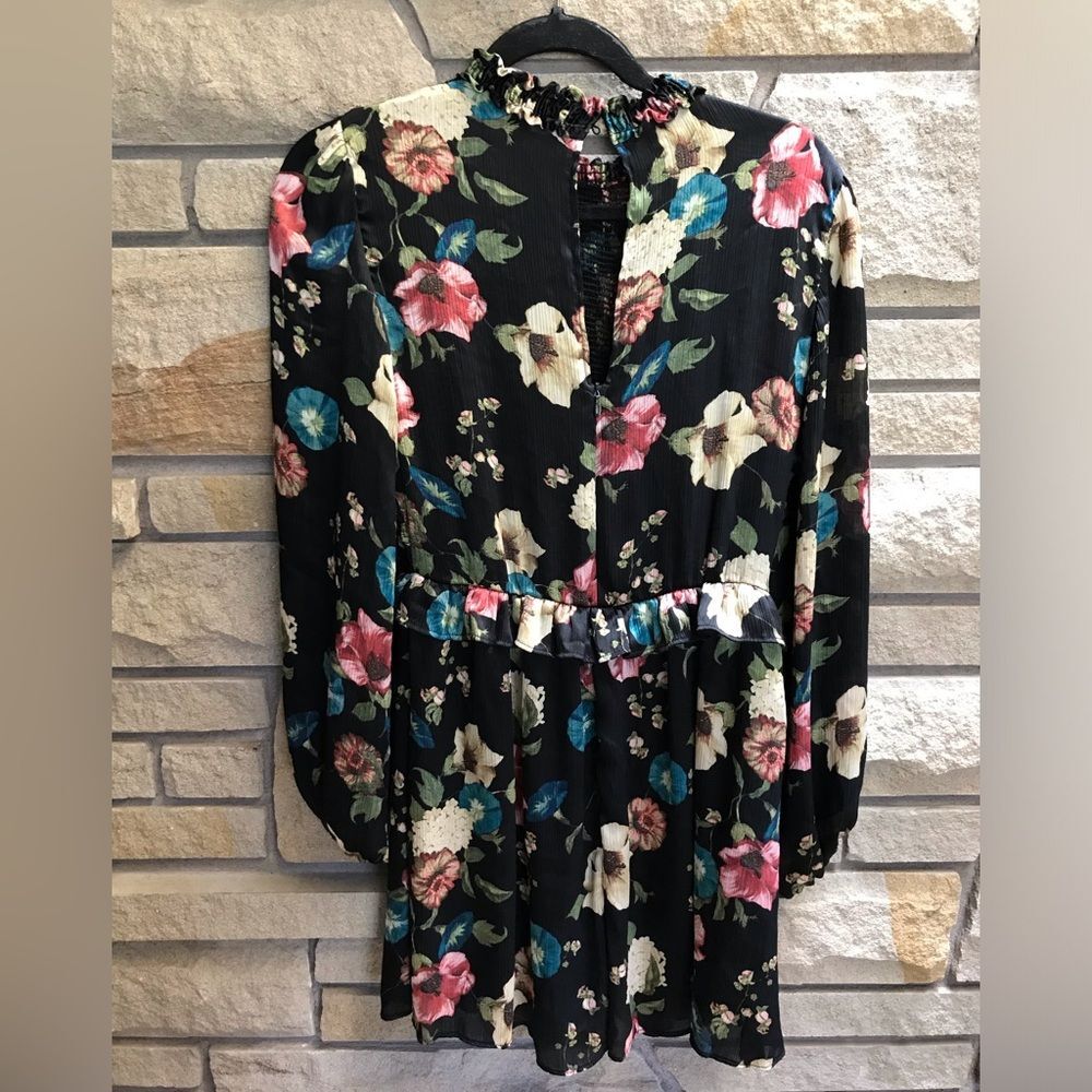 ZARA Multicolor Floral Romper Long Sleeve Chiffon Black Small - Picture 11 of 15